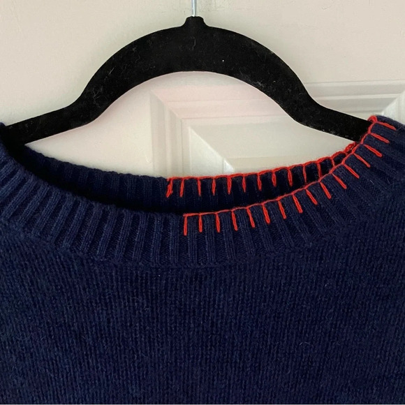 NWT 360 Cashmere RARE Navy and Red Skull & Stitch Color Block Sweater (Large) - Picture 5 of 6